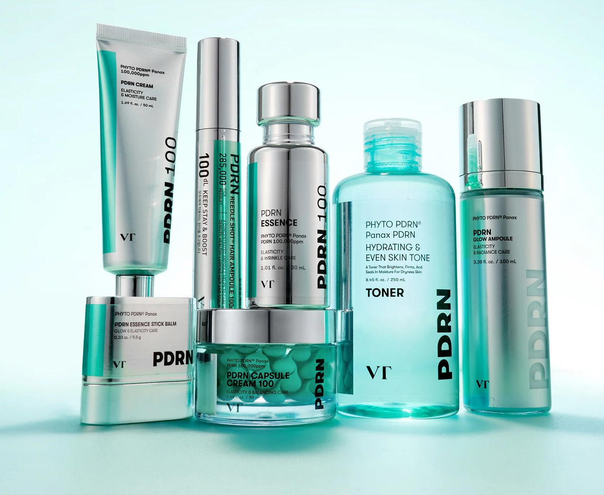 VT Cosmetics PDRN skincare collection — Reedle Shot, PDRN Essence, Cream, Toner and Glow Ampoule
