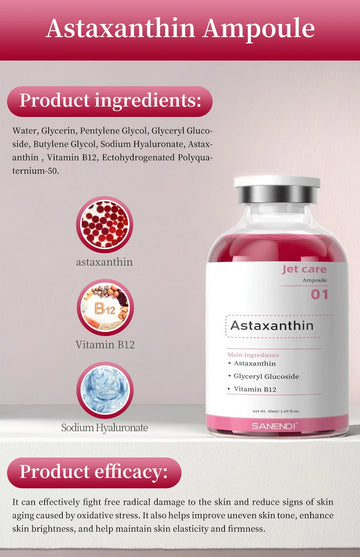 SANENDI Facial Skin Serum Ampoules Hydrating Brightening Skincare with Astaxanthin Copper Peptide PDRN Collagen Niacinamide HA