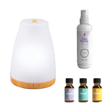 Aromatherapy Essentials Bundle with USB Diffuser, 3-Pack Oils, and Lavender Mist Spray