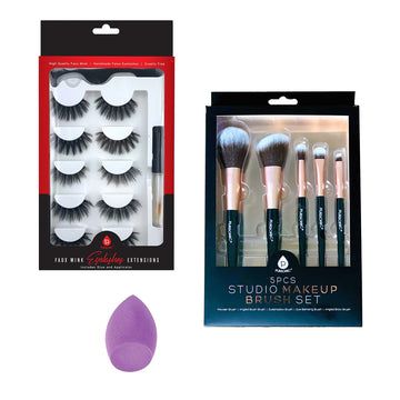 Glam Essentials Bundle: 3D Faux Mink Lashes, Makeup Sponge & Brush Set