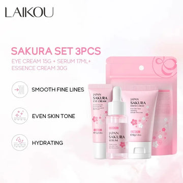 Skin Care Set Vitamin C Sakura Snail Essence Serum & Eye Cream & Face Cream Moisturizer Travel Size Skincare Set