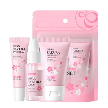 Skin Care Set Vitamin C Sakura Snail Essence Serum & Eye Cream & Face Cream Moisturizer Travel Size Skincare Set