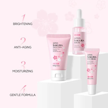 Skin Care Set Vitamin C Sakura Snail Essence Serum & Eye Cream & Face Cream Moisturizer Travel Size Skincare Set