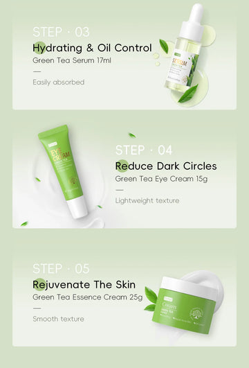 Green Tea Facial Cleaner Soothes Skin Face Toner tea Serum Moisturizing Cream Repairing Eye Cream Kits