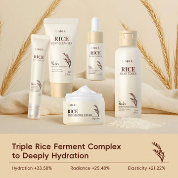5PCS Rice Extract Skincare Set Niacinamide Hyaluronic Acid Gentle 24H Hydration For All Skin Men Women Face Body Daily Holiday