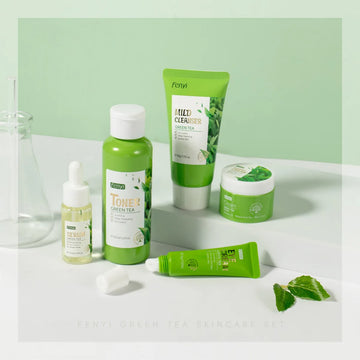 Green Tea Facial Cleaner Soothes Skin Face Toner tea Serum Moisturizing Cream Repairing Eye Cream Kits