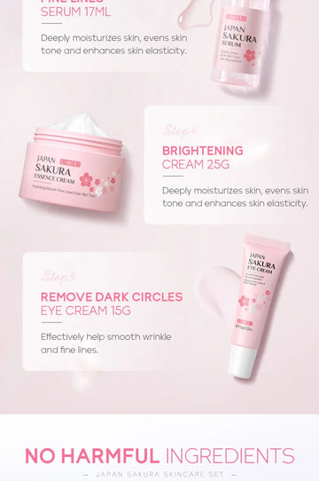 Sakura Kit Skin Care Sets Moisturizing and Reducing Fine Lines Cleansing Pore Product 5-Piece Korean Christmas Gift Set