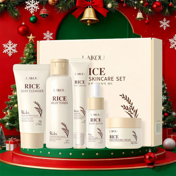 5PCS Rice Extract Skincare Set Niacinamide Hyaluronic Acid Gentle 24H Hydration For All Skin Men Women Face Body Daily Holiday