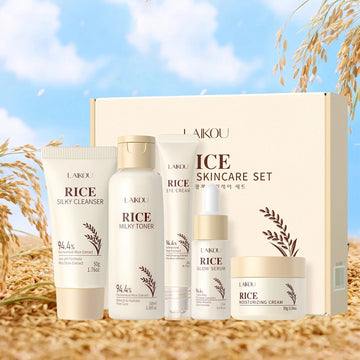5PCS Rice Extract Skincare Set Niacinamide Hyaluronic Acid Gentle 24H Hydration For All Skin Men Women Face Body Daily Holiday