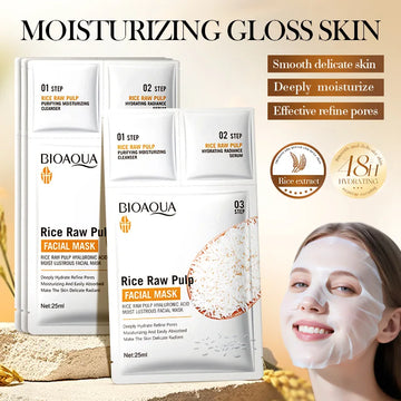 5pcs BIOAQUA White Rice Face Mask Sets Moisturizing Whitening Anti Wrinkle Facial Serum Cleanser Face Masks Skin Care Kit