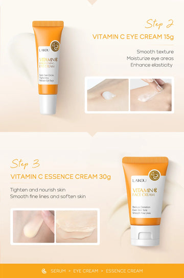 Skin Care Set Vitamin C Sakura Snail Essence Serum & Eye Cream & Face Cream Moisturizer Travel Size Skincare Set