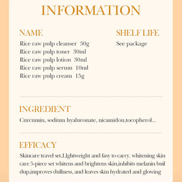 5pcs BIOAOUA Rice Raw Whitening Set Brighten Hydrating Moisturize Soothing Facial Cleanser+toner+essence+lotion+cream Skincare