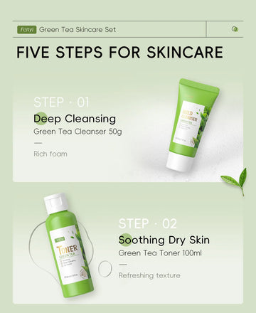 Green Tea Facial Cleaner Soothes Skin Face Toner tea Serum Moisturizing Cream Repairing Eye Cream Kits