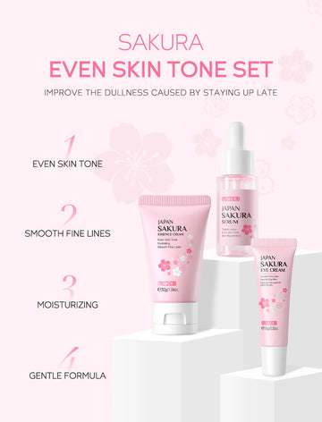 Skin Care Set Vitamin C Sakura Snail Essence Serum & Eye Cream & Face Cream Moisturizer Travel Size Skincare Set