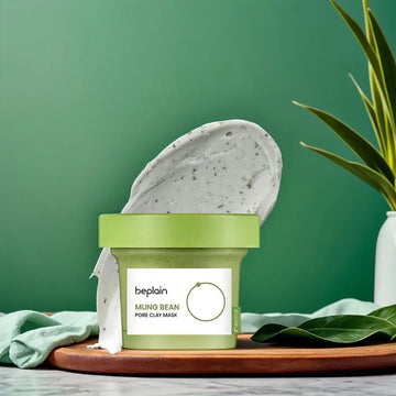 Korean Green Bean Beplain Set Foam, Face Pore Moisturizing Mung Bean Peptide Serum, Pore Clay Mask and Cleansing Oil Skincare Sets