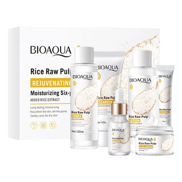 BIOAOUA Rice Puree Rejuvenating and Moisturizing Six-piece Set Whitening Firming Anti-aging Beauty Facial Skincare Set