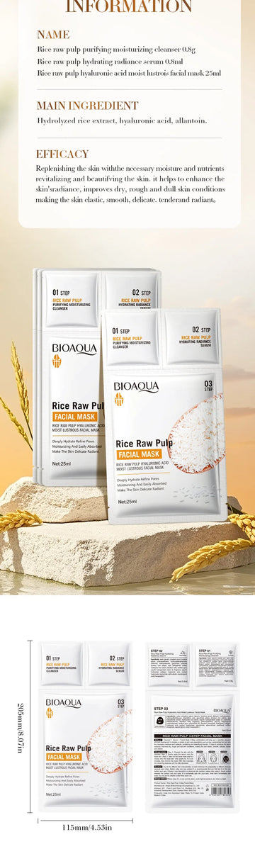 5pcs BIOAQUA White Rice Face Mask Sets Moisturizing Whitening Anti Wrinkle Facial Serum Cleanser Face Masks Skin Care Kit